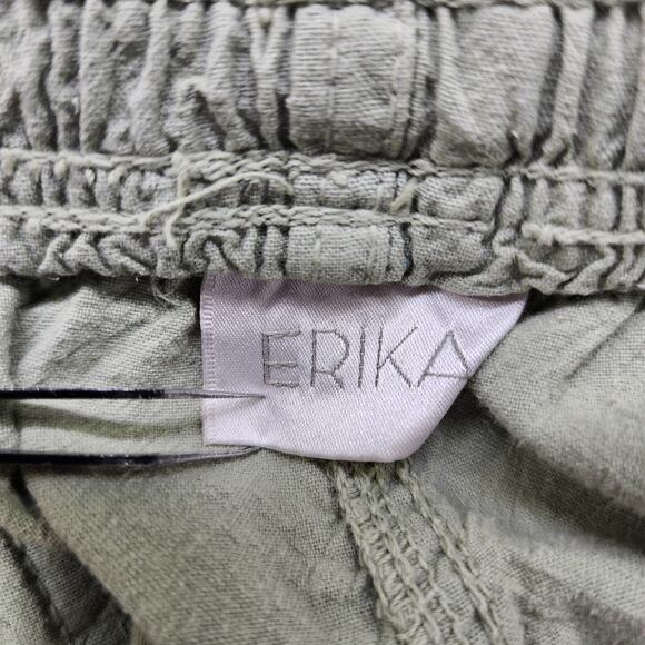Vintage Erika Pants Womens XL Green Pull On Cotton High Rise Capri Drawstring - Picture 3 of 11